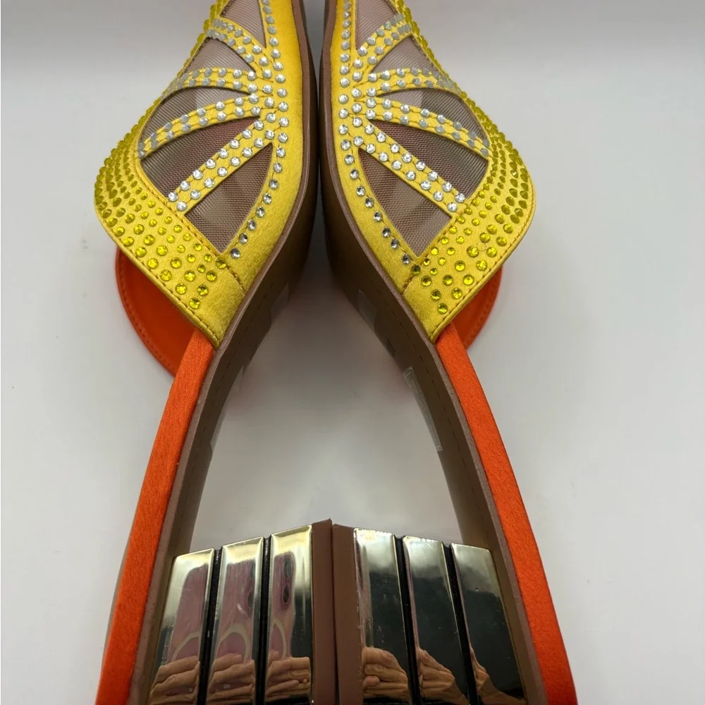 J.Renee Orange, Yellow & Green Embellished Low Block Heel Slide - Picture 10 of 16